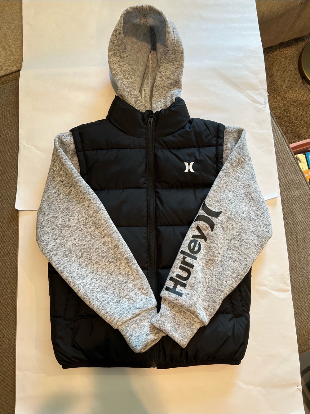Hurley Black Puffer Vest with Heather Gray Hoodie Sleeves